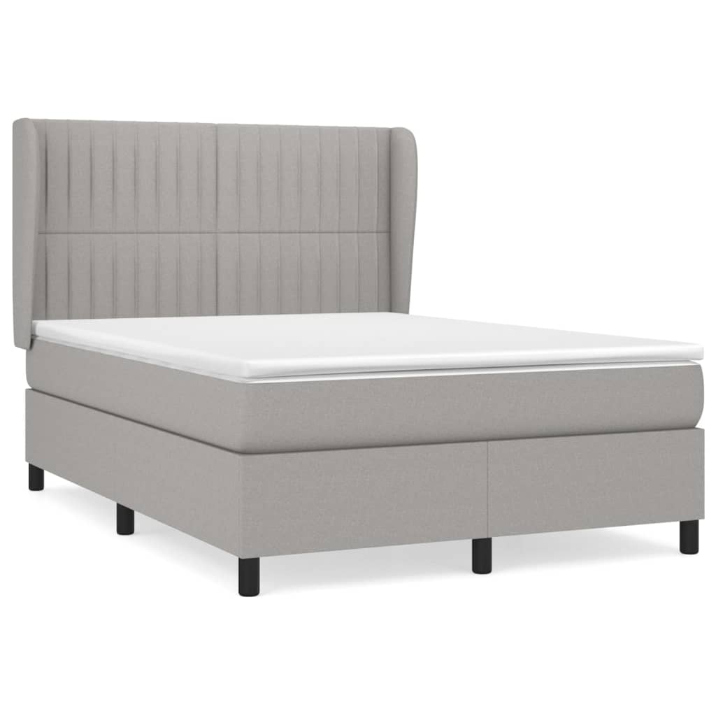 vidaXL Boxspringbett mit Matratze Hellgrau 140x190 cm Stoff - Image 2