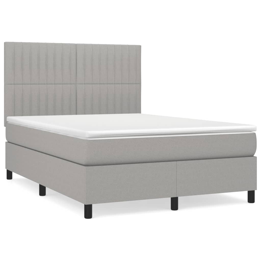 vidaXL Boxspringbett mit Matratze Hellgrau 140x190 cm Stoff - Image 2