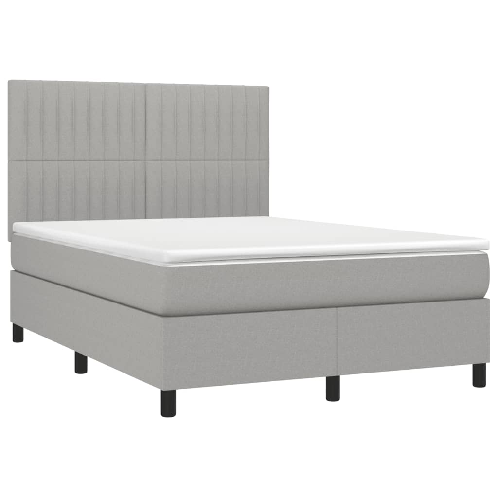 vidaXL Boxspringbett mit Matratze Hellgrau 140x190 cm Stoff - Image 3