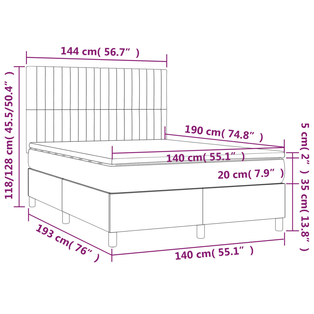 vidaXL Boxspringbett mit Matratze Hellgrau 140x190 cm Stoff - Image 6