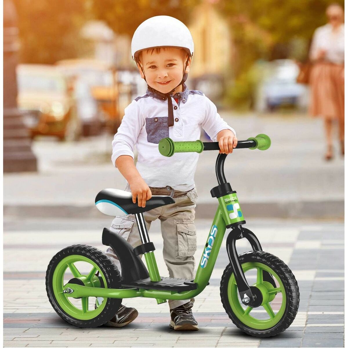 Bicicletta per Bambini Skids Control Verde Acciaio Poggiapiedi - Image 5