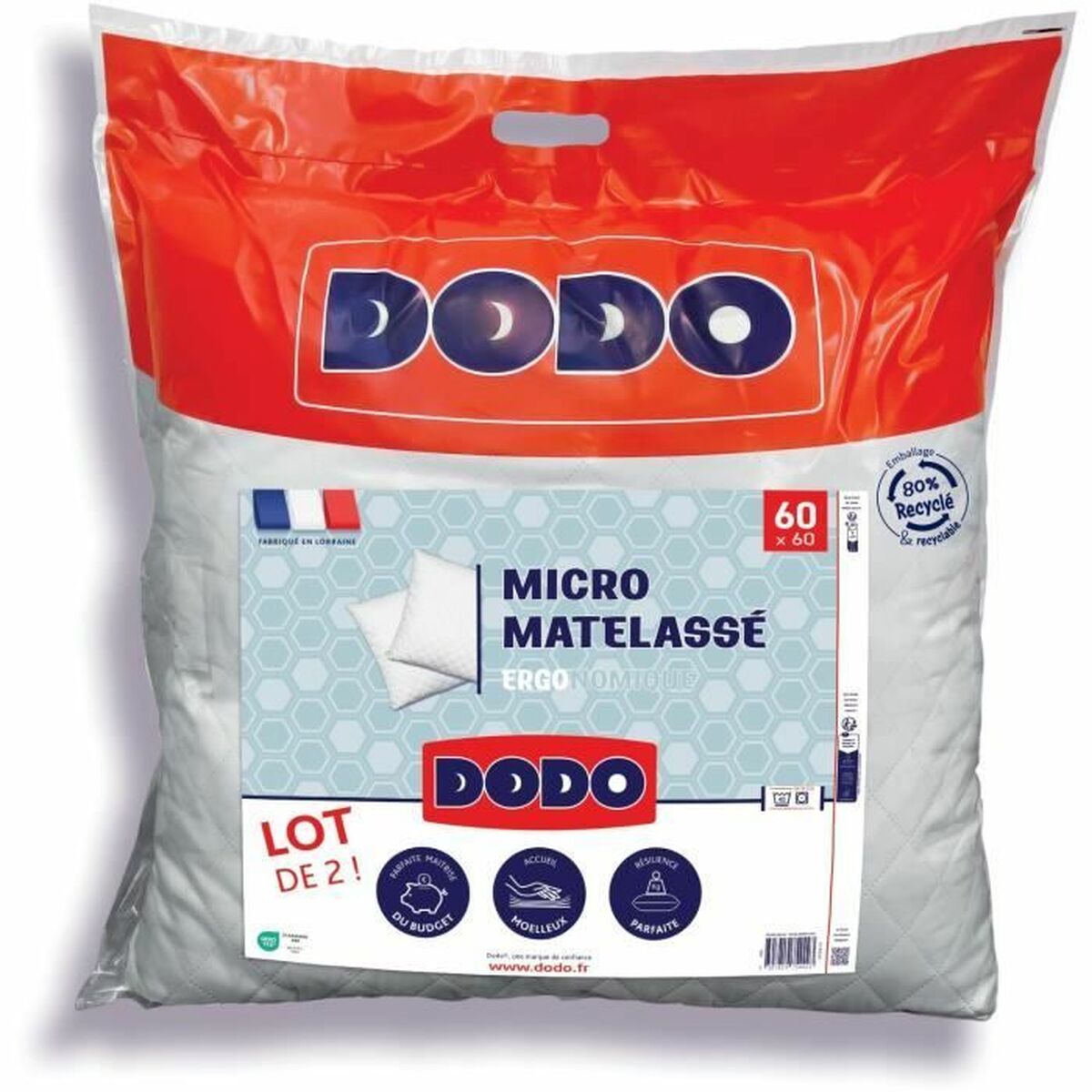 Cuscino DODO Bianco 60 x 60 cm (2 Unità)