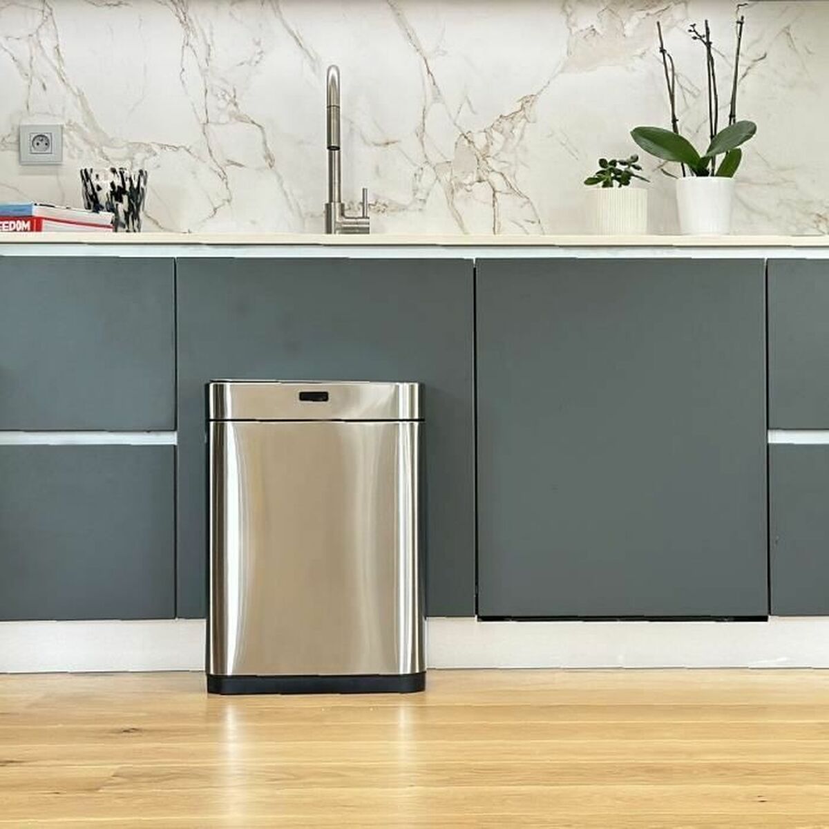 Secchio della spazzatura Kitchen Move Grigio Metallo Acciaio inossidabile 60 L - Image 5