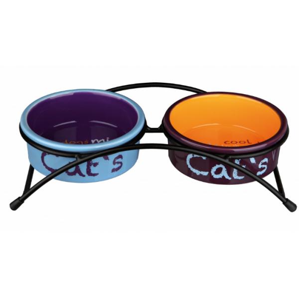 Ciotola per gatti Trixie Eat on Feet Arancio Azzurro Chiaro Lilla Ceramica Ferro Ø 12 cm (2 Unità)