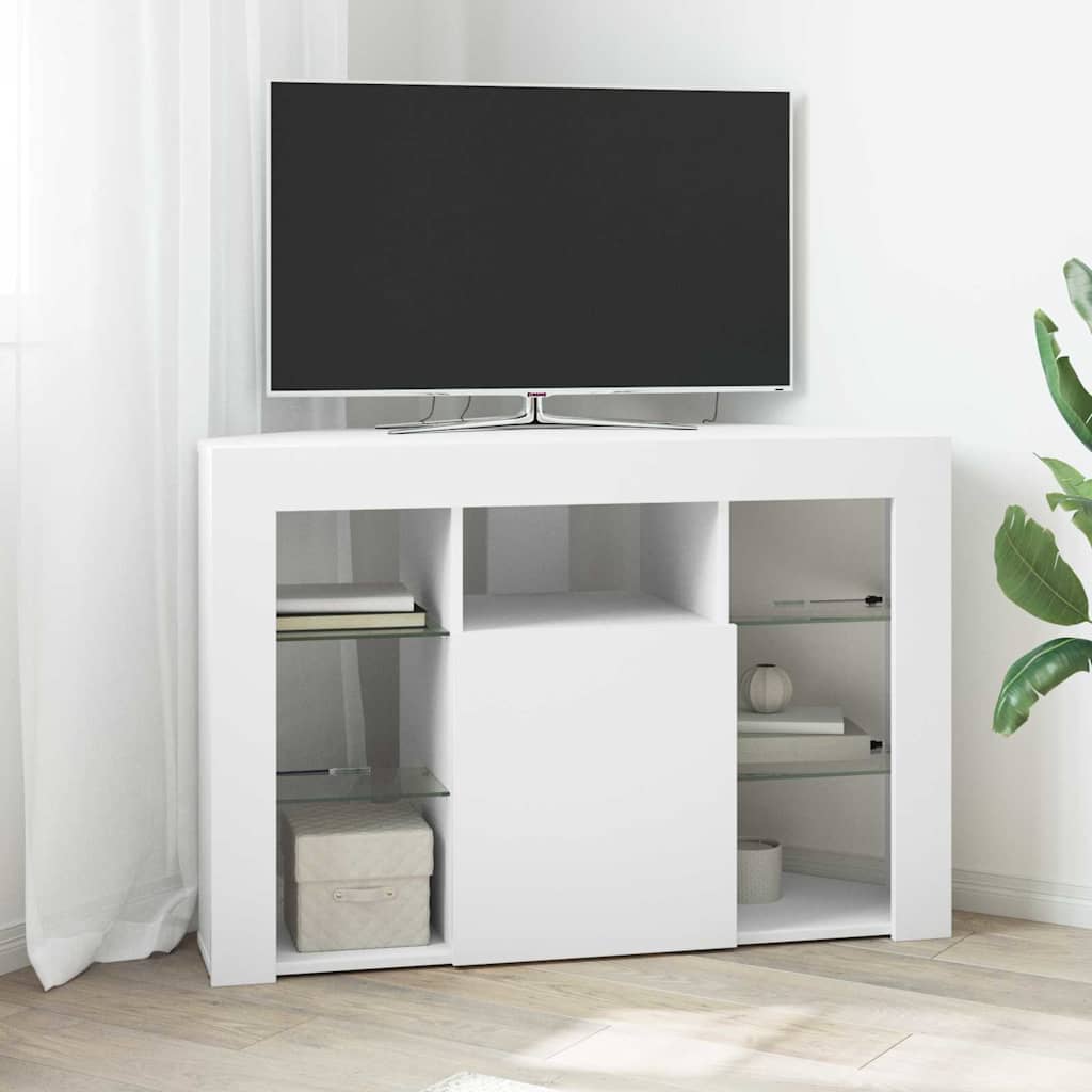 vidaXL Meuble TV LED d'Angle Blanc 100x40x68cm Bois d'ingénierie