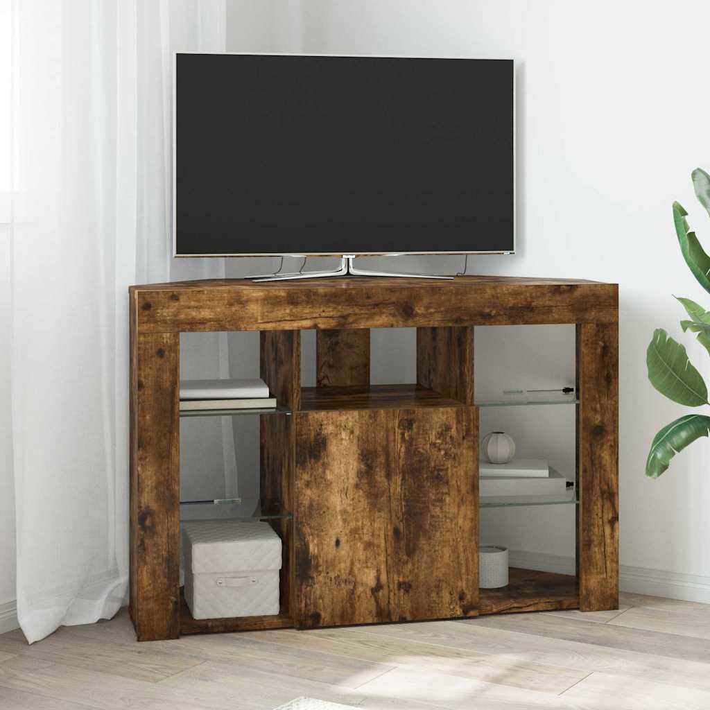 vidaXL Meuble TV LED d'Angle Montage mural Chêne fumé 105 x 40 x 68 cm