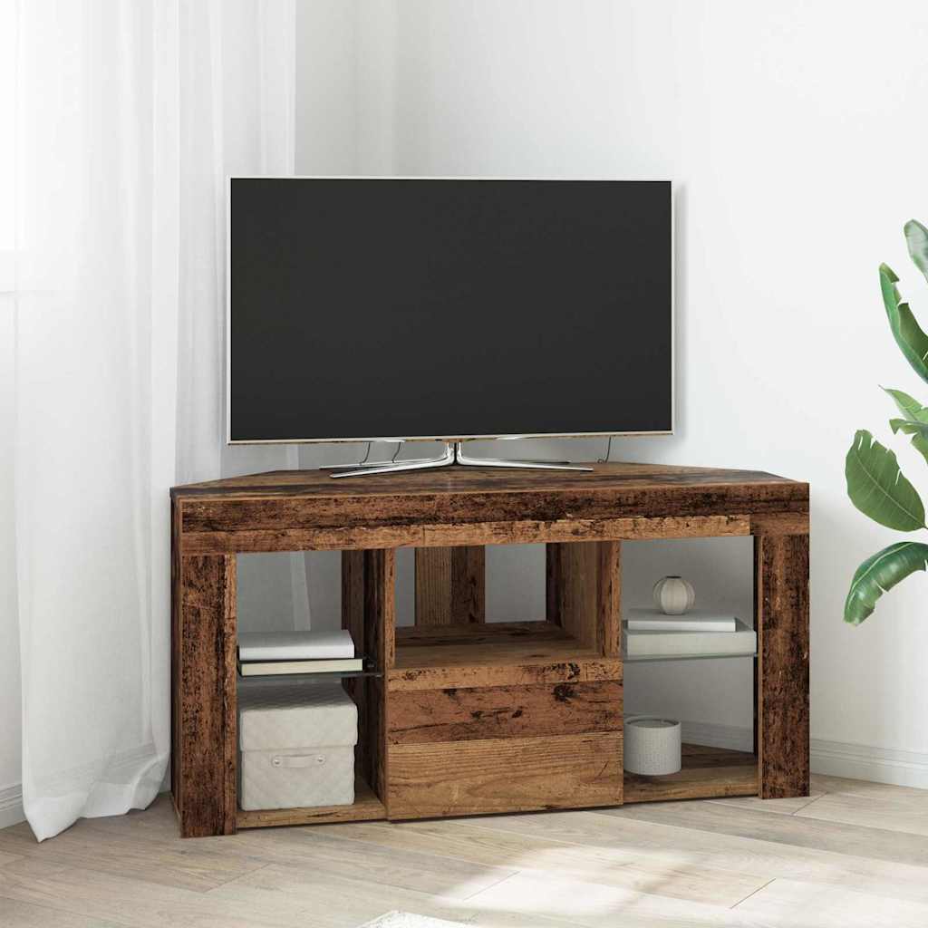 vidaXL Meuble TV LED d'Angle Bois Ancien 107 x 40 x 50 cm