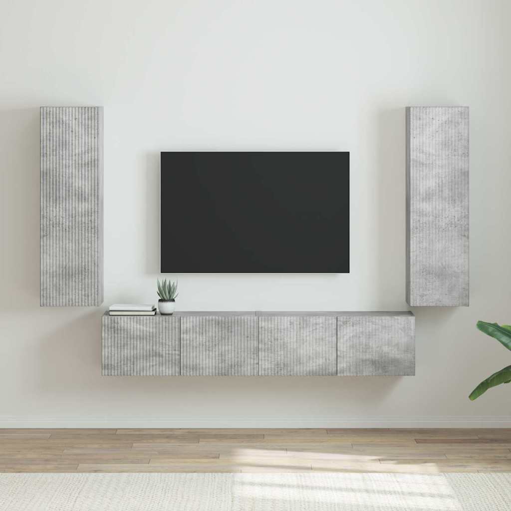 vidaXL Meuble TV mural 2 pcs Béton 30 x 31 x 100 cm Bois d'ingénierie