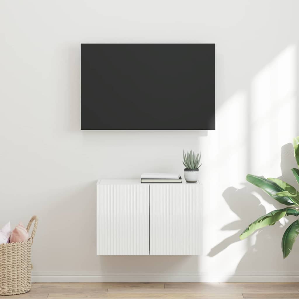 vidaXL Meuble TV mural Montage mural Blanc brillant 59,5 x 31 x 40 cm