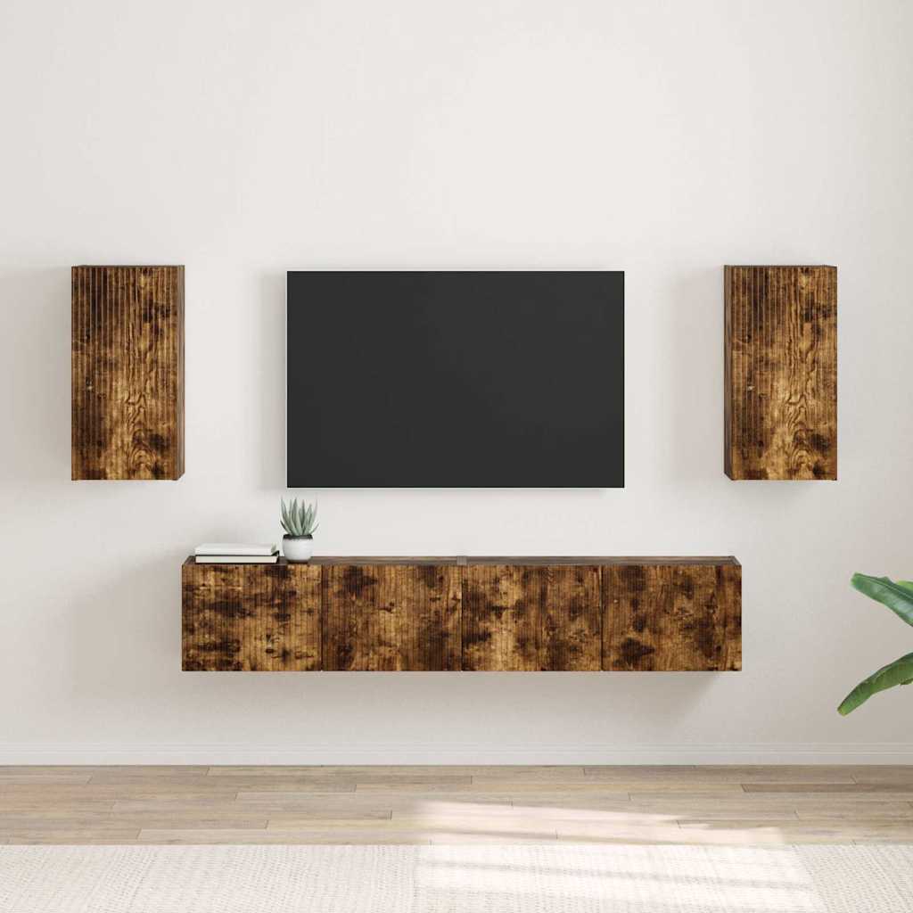 vidaXL Meuble TV mural Montage mural 2 pcs Chêne fumé 30 x 31 x 60 cm