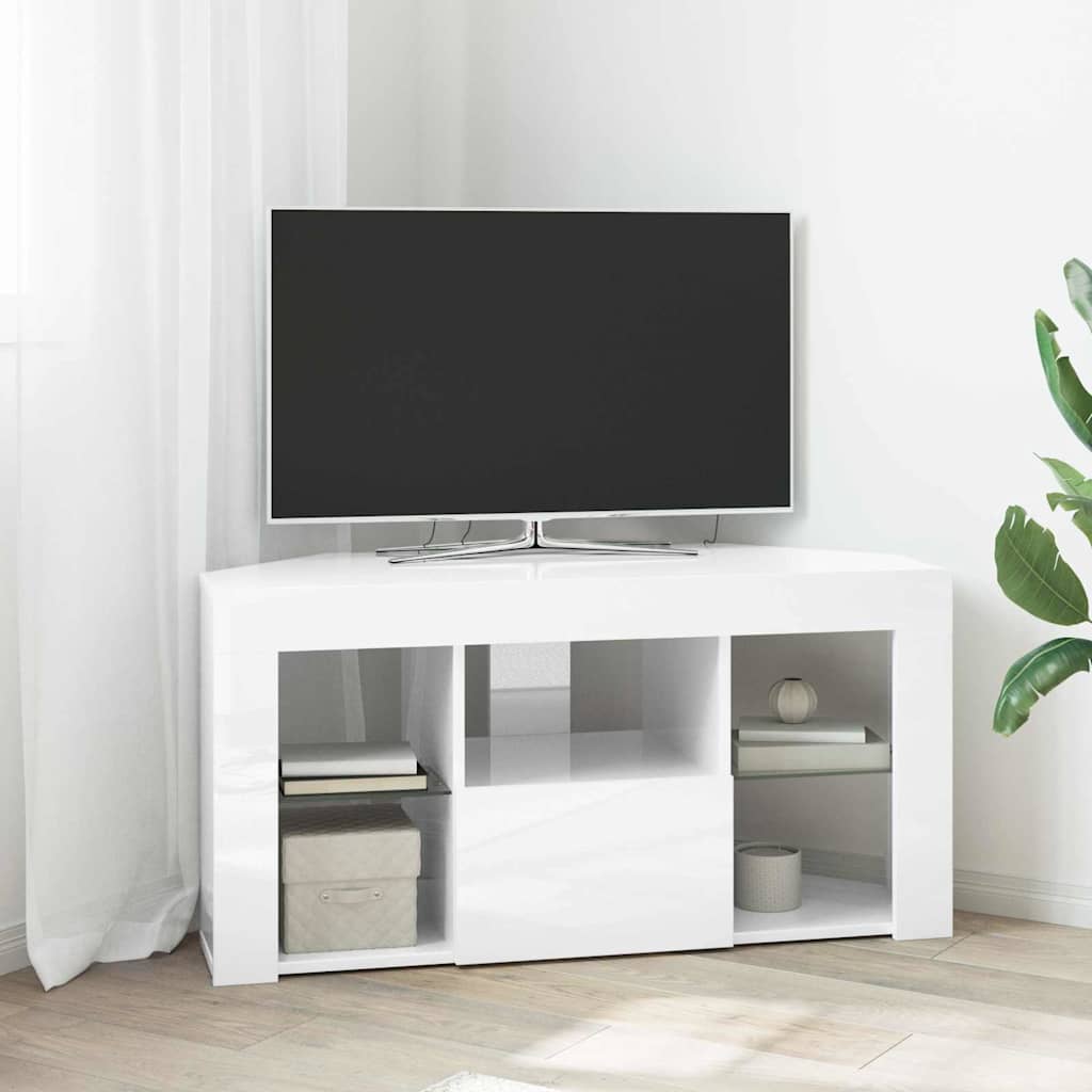 vidaXL Meuble TV LED d'Angle Blanc brillant 104 x 40 x 50 cm