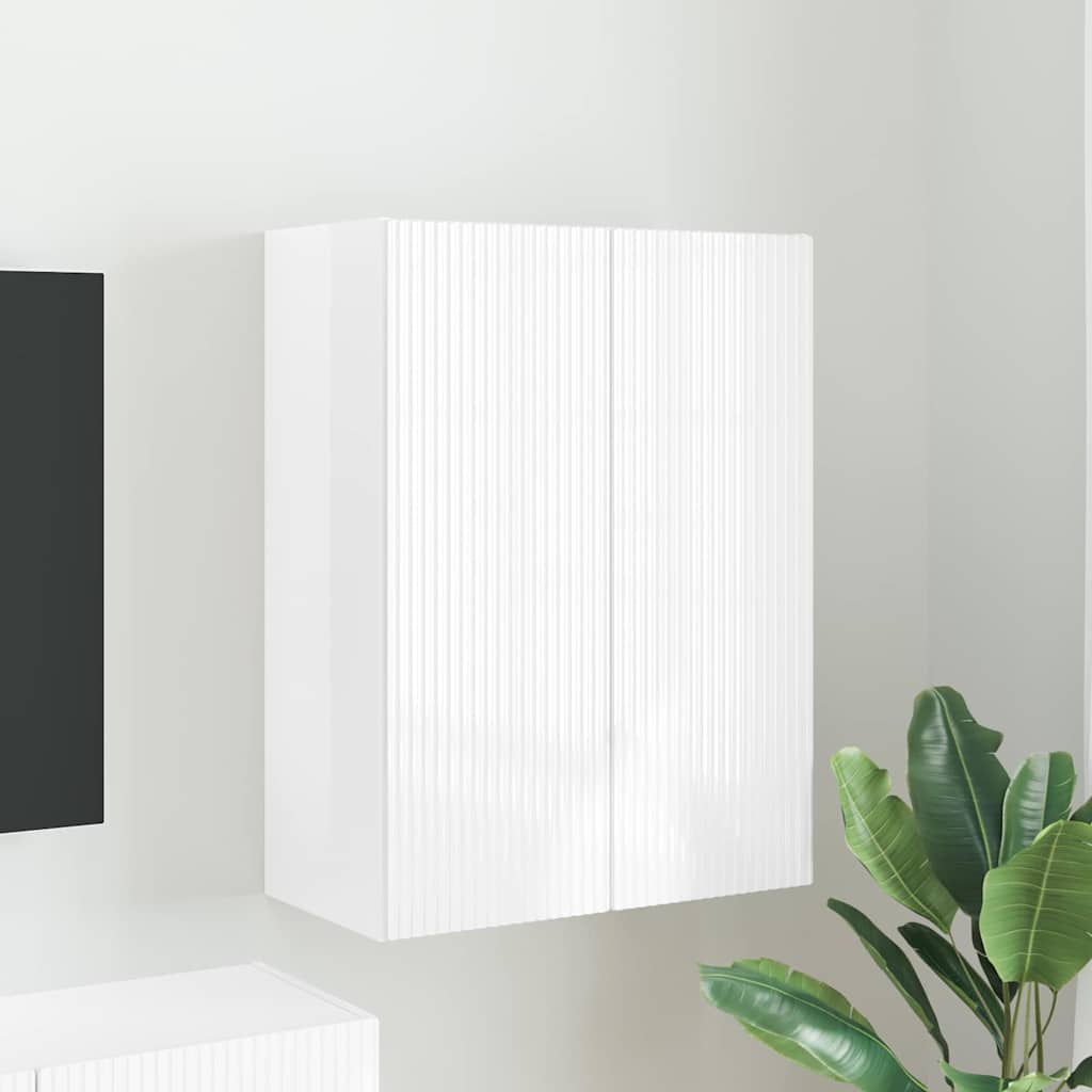 vidaXL Meuble TV mural Montage mural Blanc brillant 59,5 x 31 x 80 cm