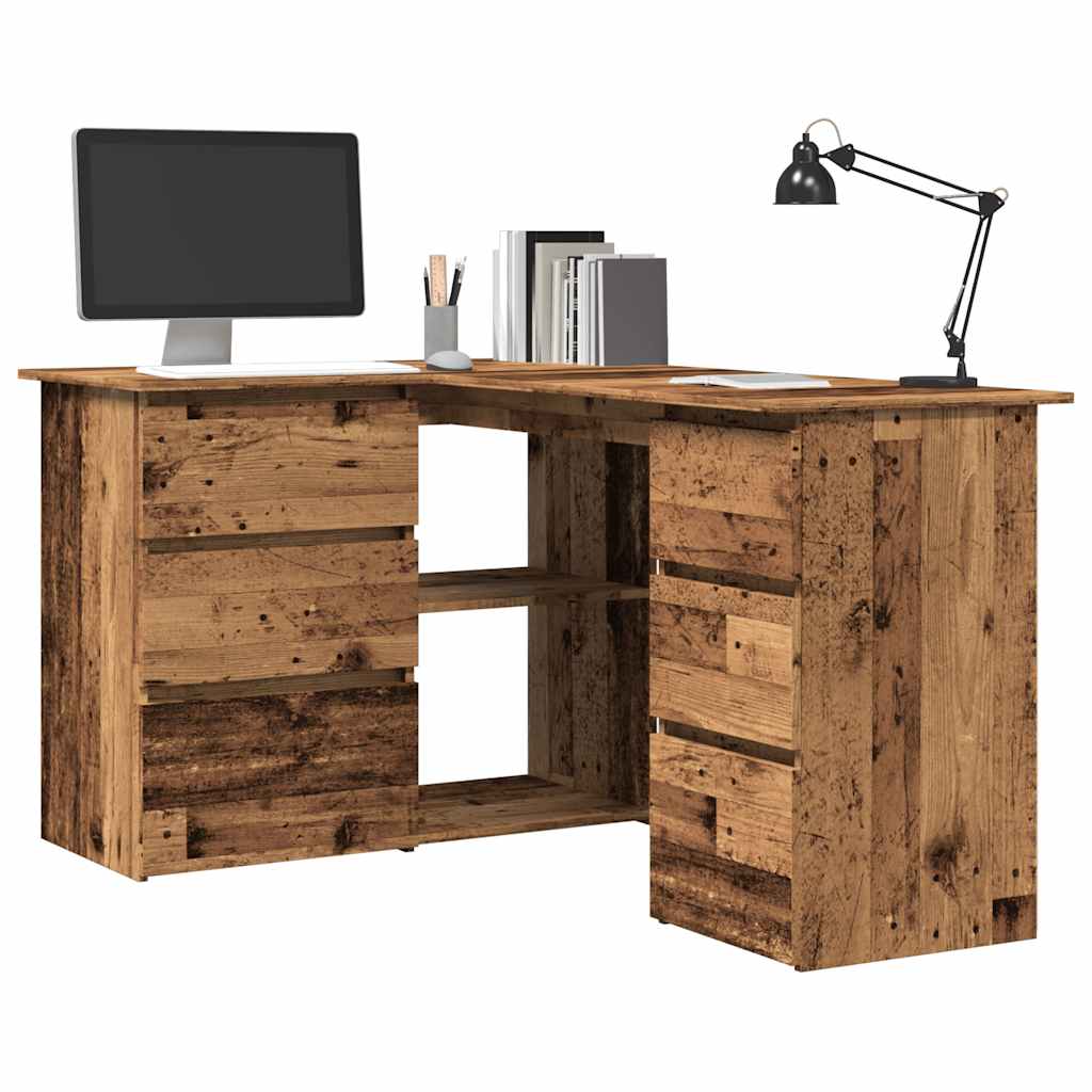 vidaXL Bureau d'angle vieux bois 145x100x76 cm bois d'ingénierie