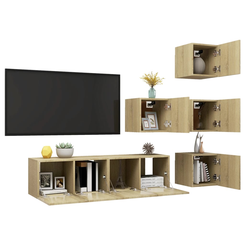 vidaXL Juego de muebles de salón 6 piezas roble Sonoma - Image 3