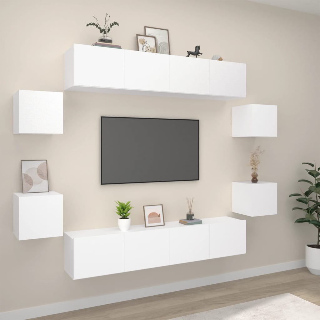 vidaXL Set de muebles para TV 8 piezas madera contrachapada blanco