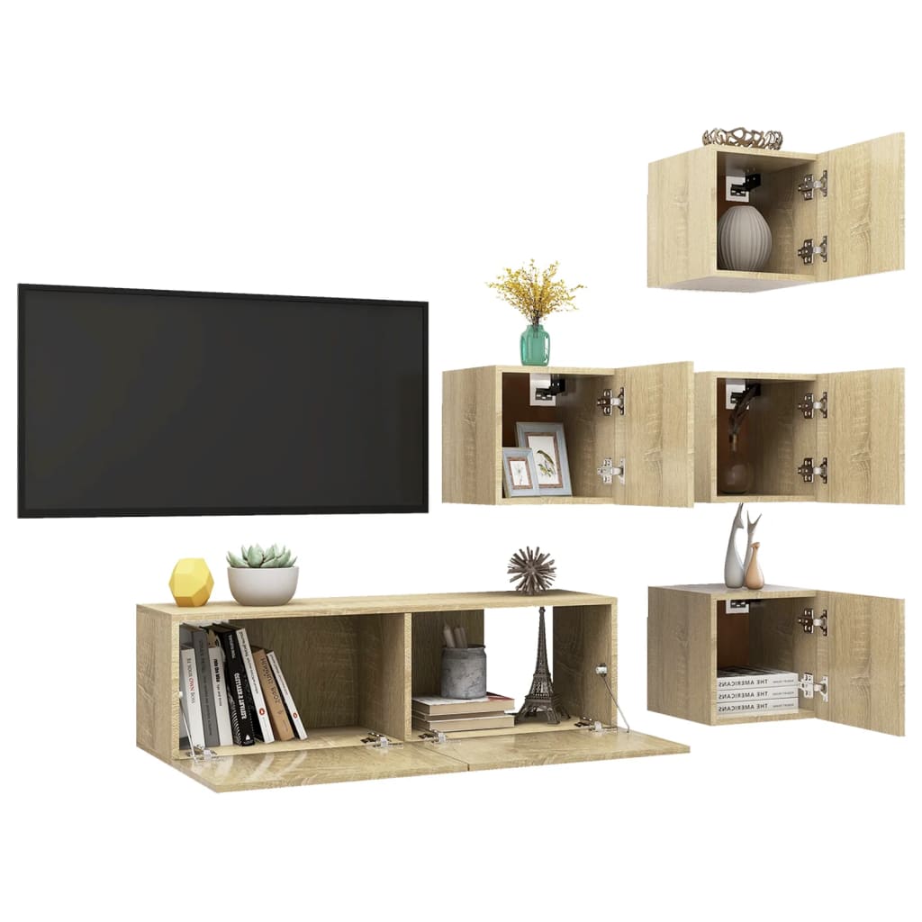 vidaXL Juego de muebles de salón 5 piezas roble Sonoma - Image 3