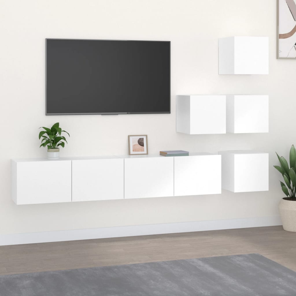vidaXL Mueble de pared para TV madera contrachapada blanco