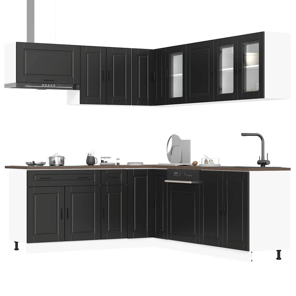 vidaXL Mueble de cocina Porto negra 11 piezas madera contrachapada