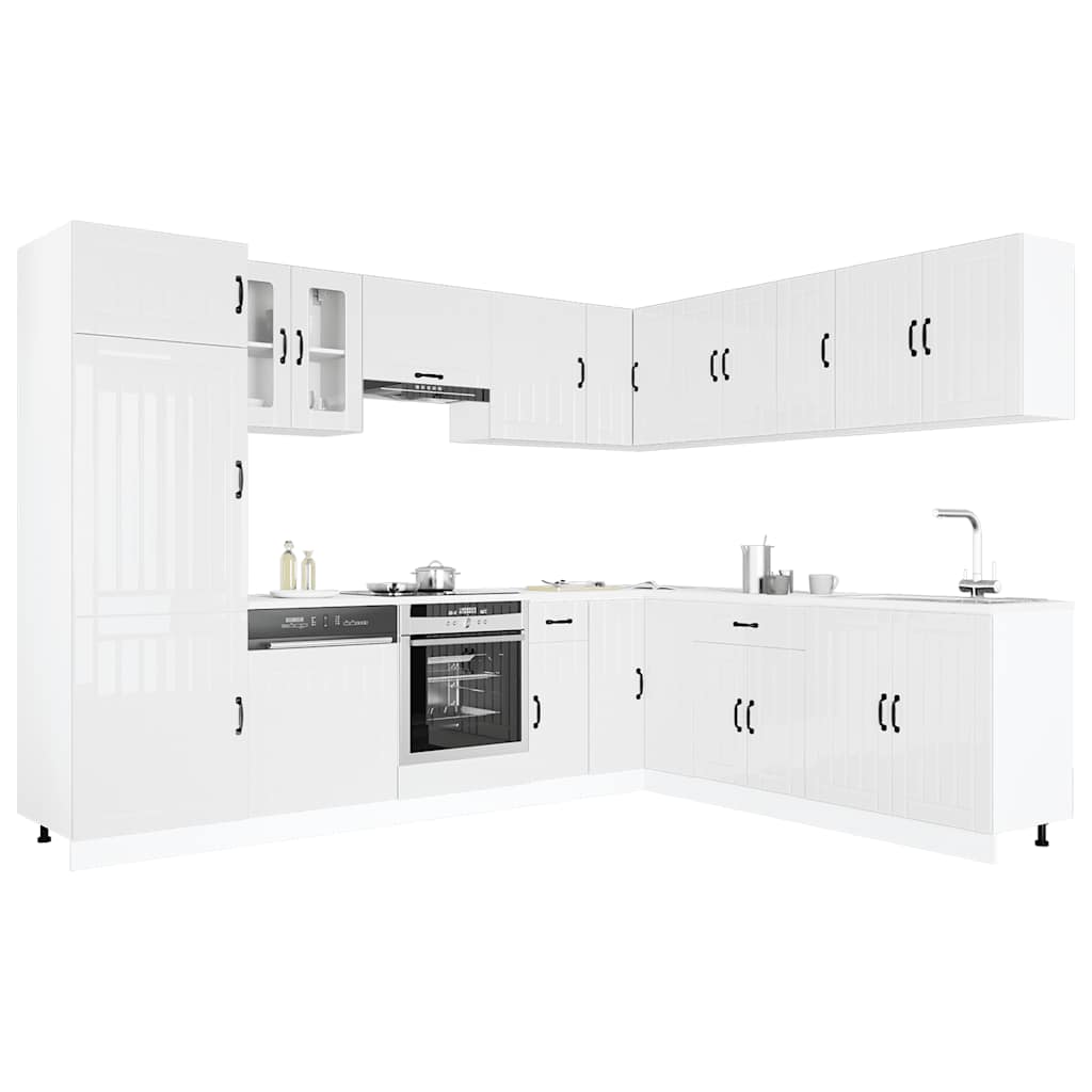 vidaXL Mueble cocina Lucca blanco brillo 14 pzas madera contrachapada