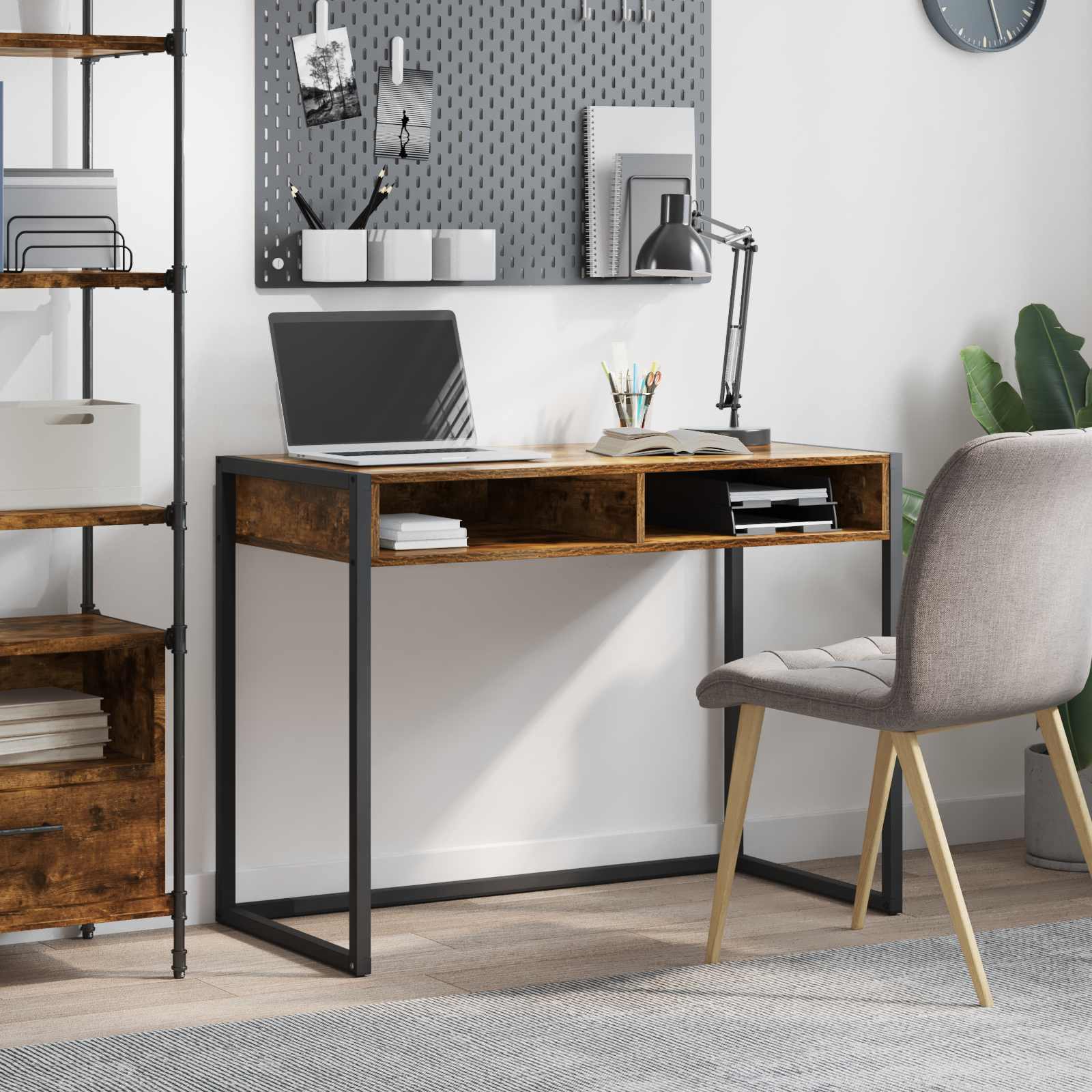 vidaXL Escritorio Roble Humo 100 x 50 x 75 cm Madera contrachapada