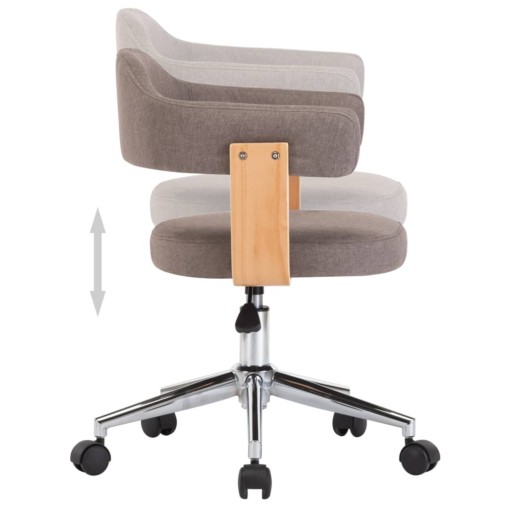vidaXL Silla de oficina giratoria de madera curvada y tela gris taupe - Image 4