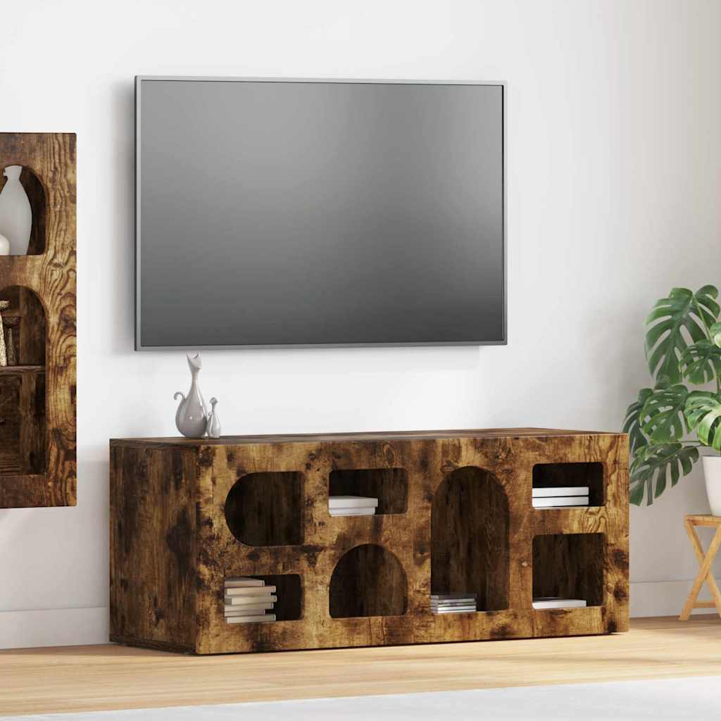 vidaXL Meuble TV Chêne fumé 100 x 35 x 40 cm Bois d'ingénierie