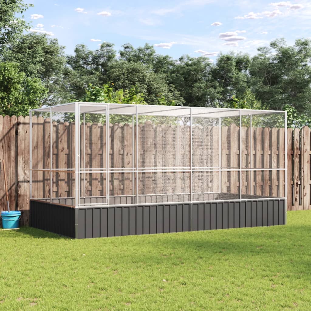 vidaXL Volière avec extension Argent 418 x 207 x 212 cm Acier