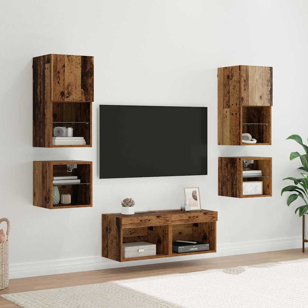 vidaXL Unidades de pared para TV 8 pcs Madera vieja