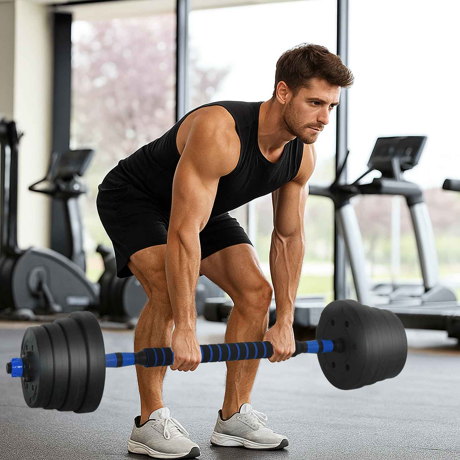 vidaXL 4-in-1 Hantelset Schwarz und Blau 121 x 19,5 x 19,5 cm - Image 3