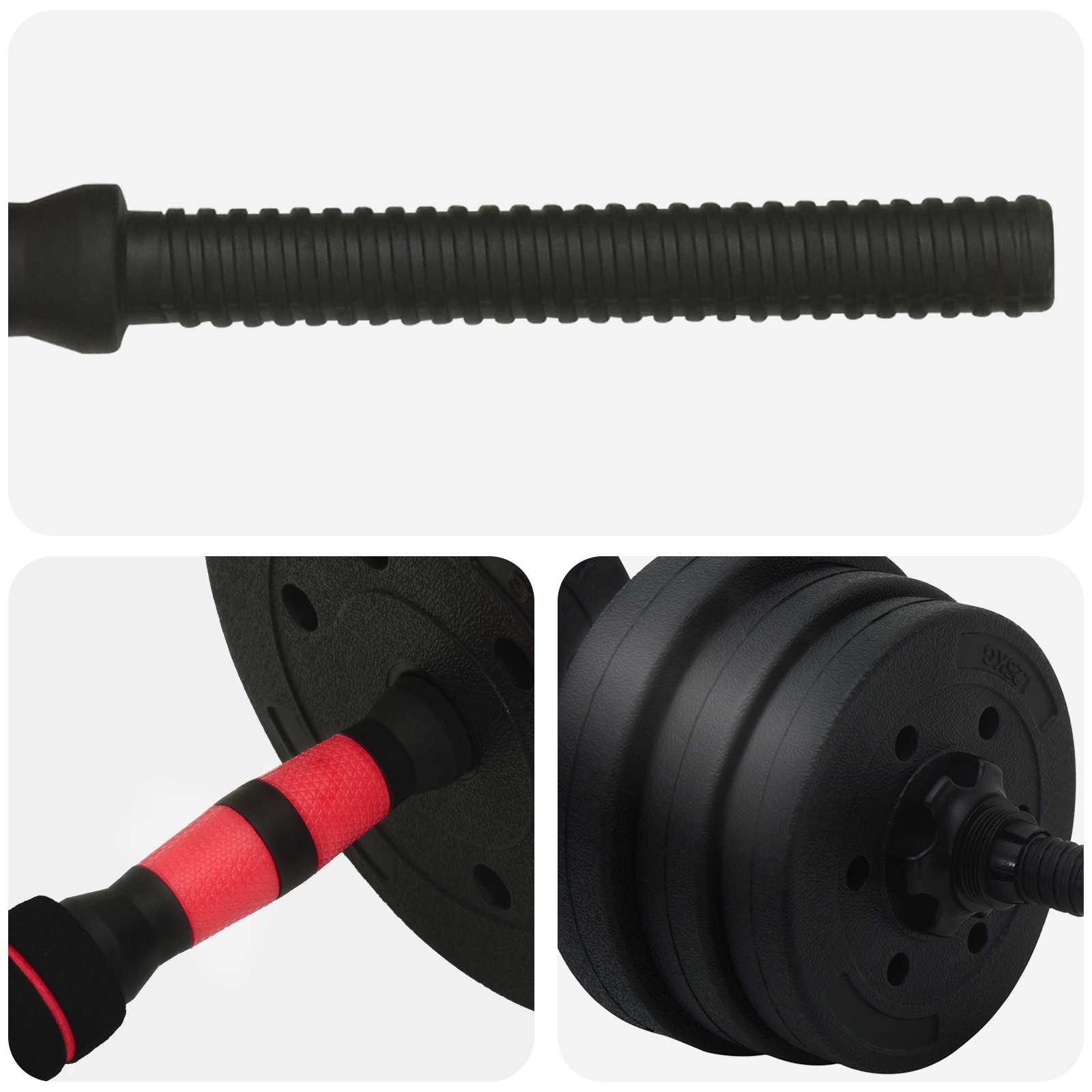 vidaXL 2-in-1 Hantelset Schwarz und Rot 121 x 19,5 x 19,5 cm - Image 6