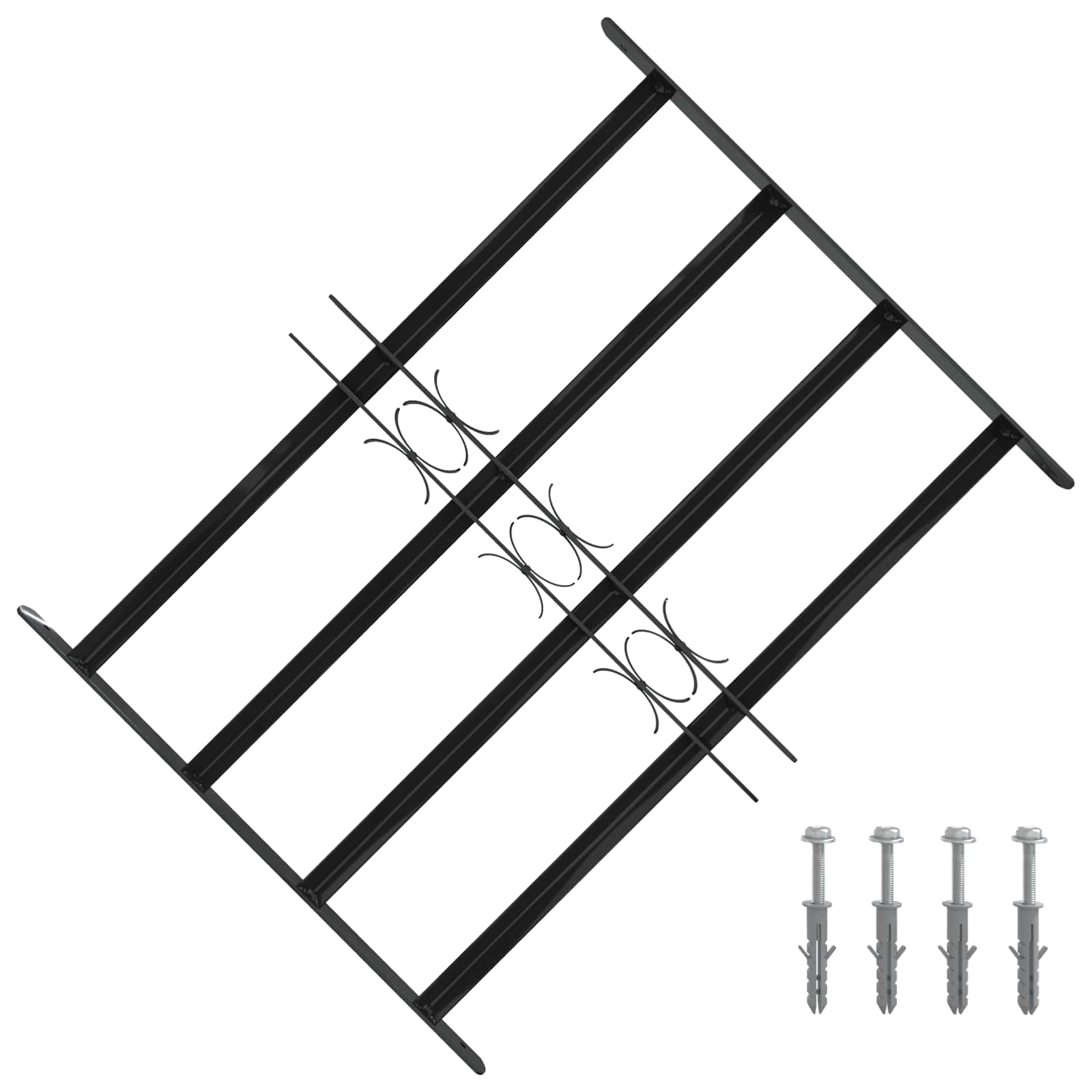 vidaXL Fenstergitter Schwarz 75,5 x 60 cm Pulverbeschichteter Stahl