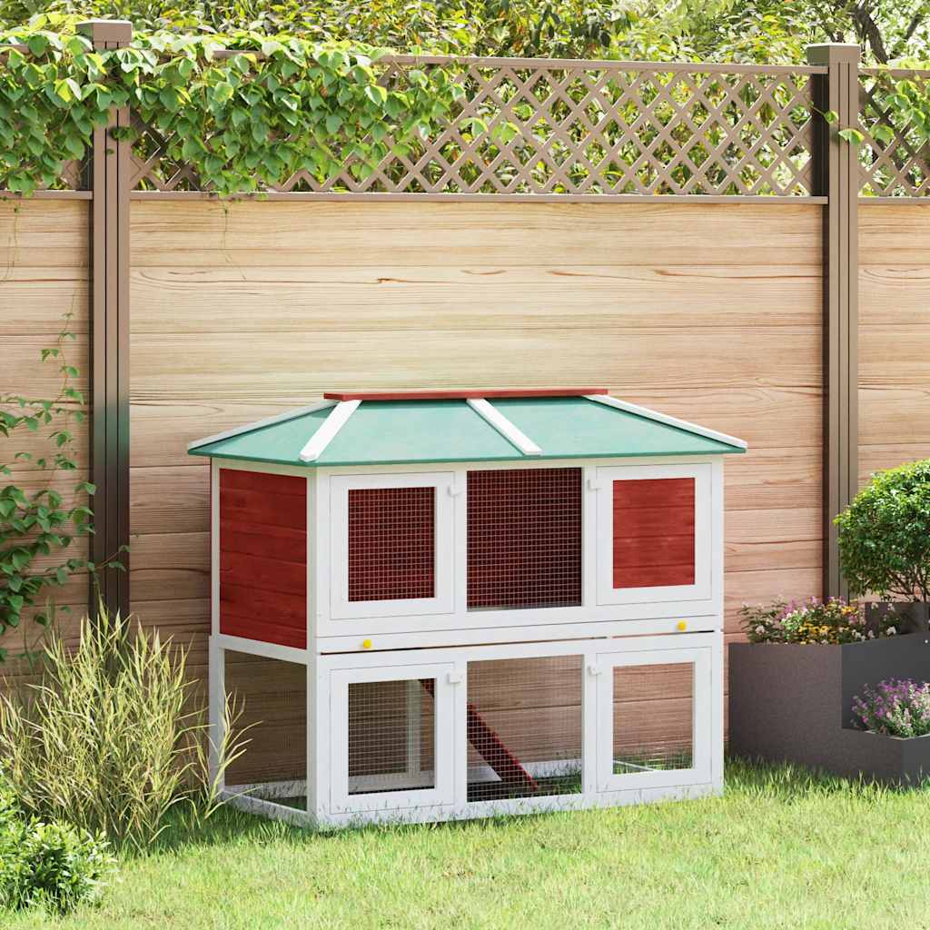 vidaXL Kleintier-/Kaninchenstall 2 Etagen Rot Holz