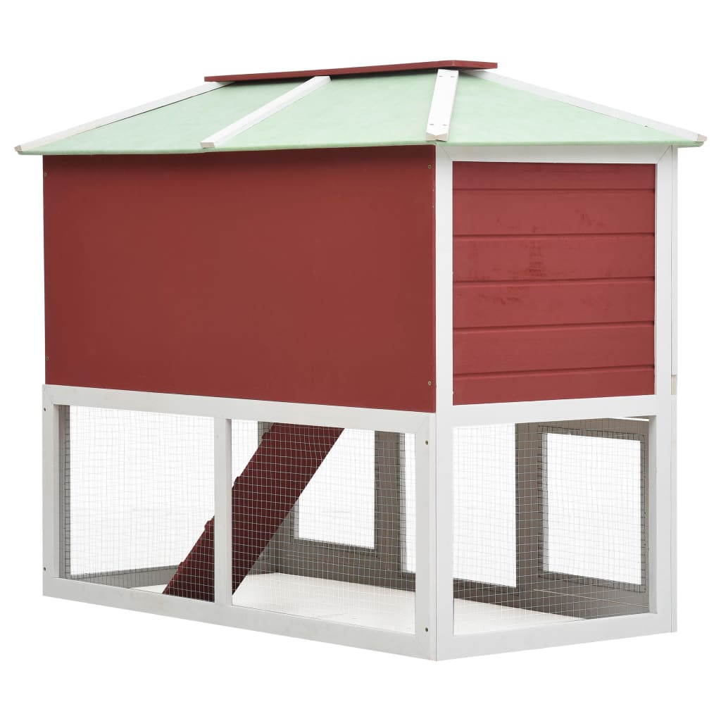 vidaXL Kleintier-/Kaninchenstall 2 Etagen Rot Holz - Image 6