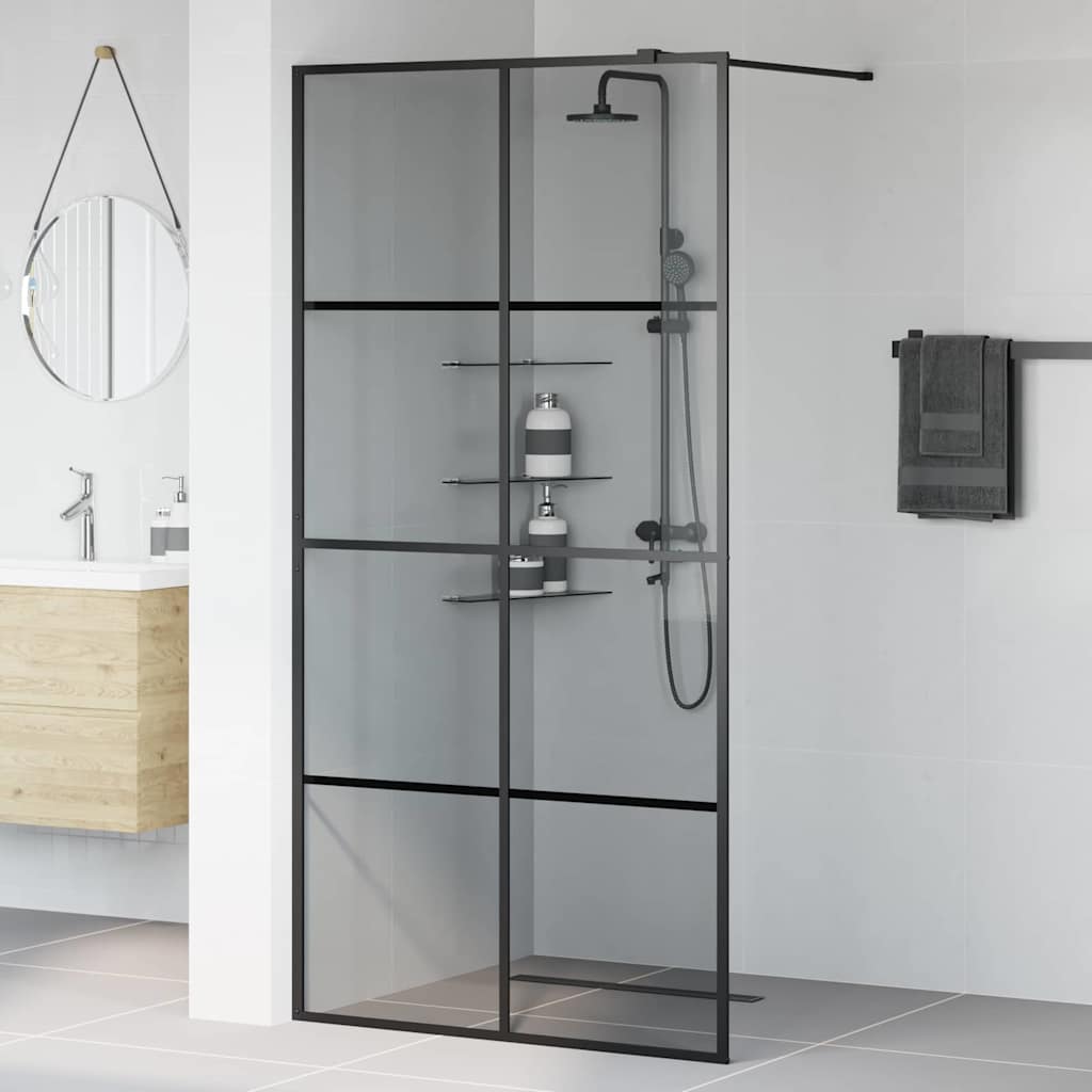 vidaXL Walk-in Duschwand Schwarz 100 x 195 cm Gehärtetes Glas - Image 3