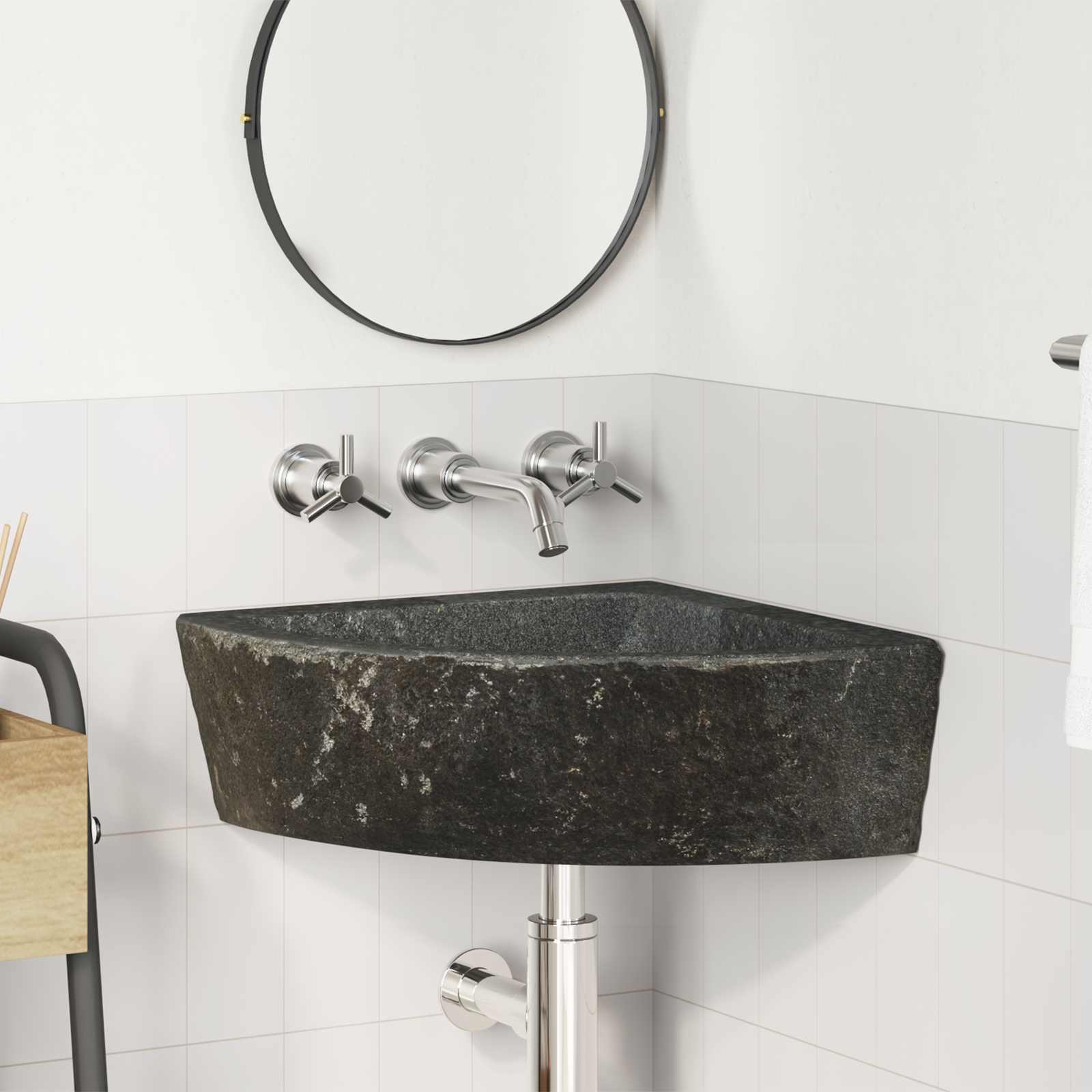 vidaXL Basin Grau (55-65) x (40-50) x 6 cm Flussstein