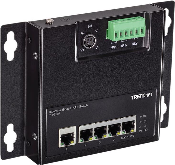 Trendnet TI-Pg50f - Industrial - Switch - Nicht Verwaltet - 5 X 10/100/1000 (poe+) - An DiN-Schiene Montierbar, Wandmontierbar - Poe+ (120 w)