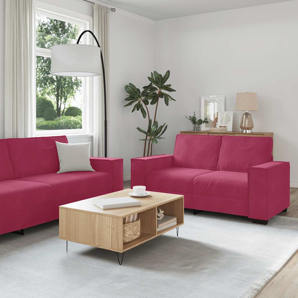 Set Di Divani 2 Pz Con Cuscini Rosso Vino In Velluto