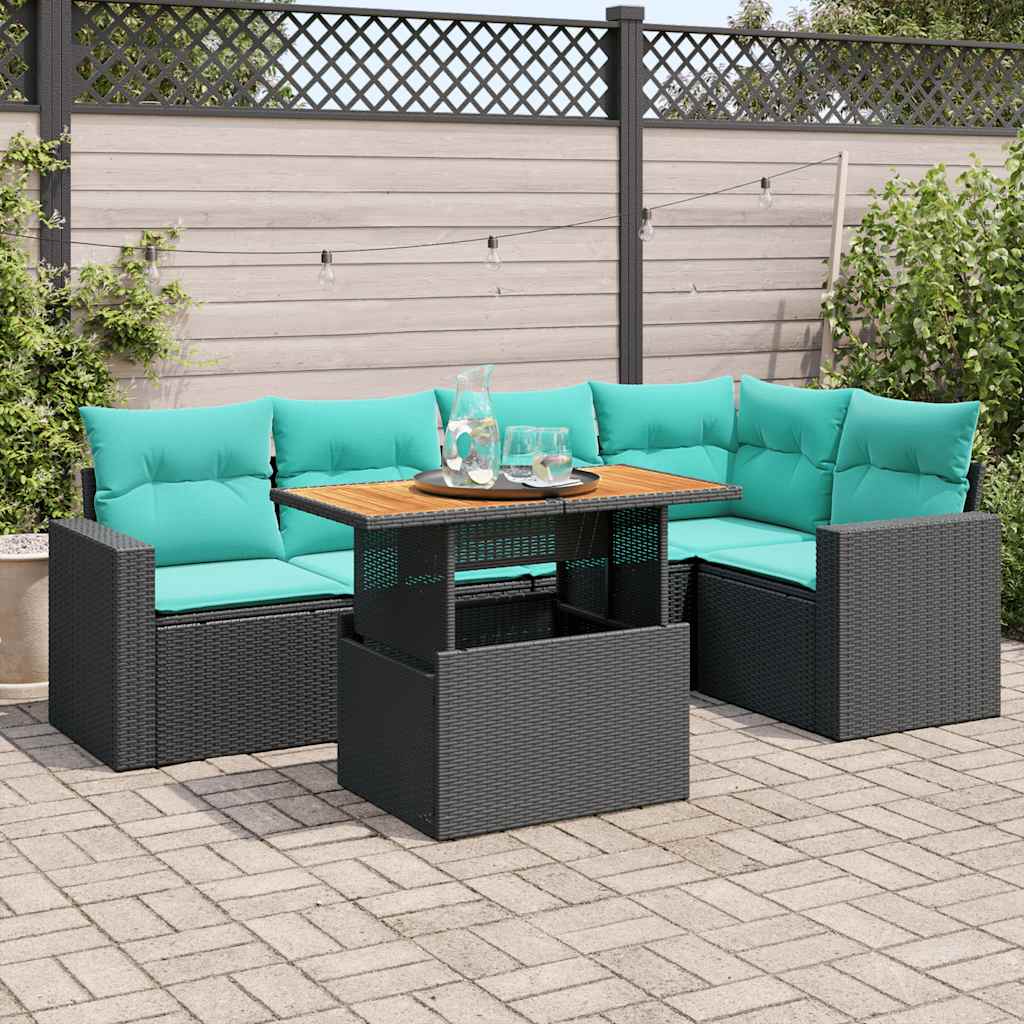 Set Divano Da Giardino 6 Pz Con Cuscini Nero In Polyrattan