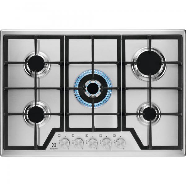 Electrolux Kgs7536sx - Piano Cottura A Gas Da Incasso - 5 Fuochi - L 75 X P52cm - Acciaio Inox - Griglie In Ghisa