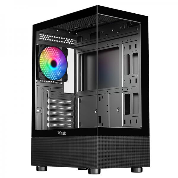 Itek Case Showbui 33b, Gaming Tower Atx, 12cm Argb Fan, Usb3, Side  Front Panel Temp Glass