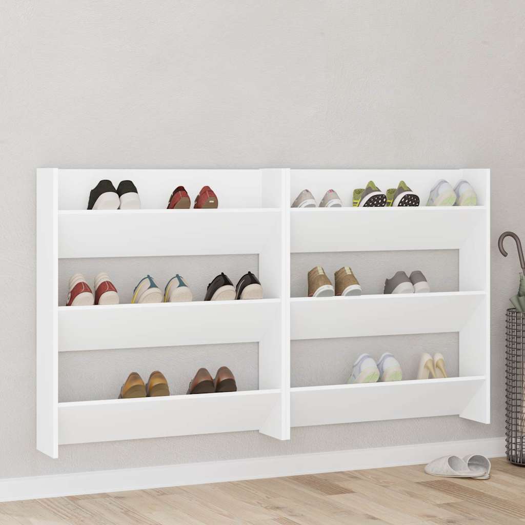 Scarpiere A Muro 2pz Bianche 80x18x90 Cm In Legno Multistrato