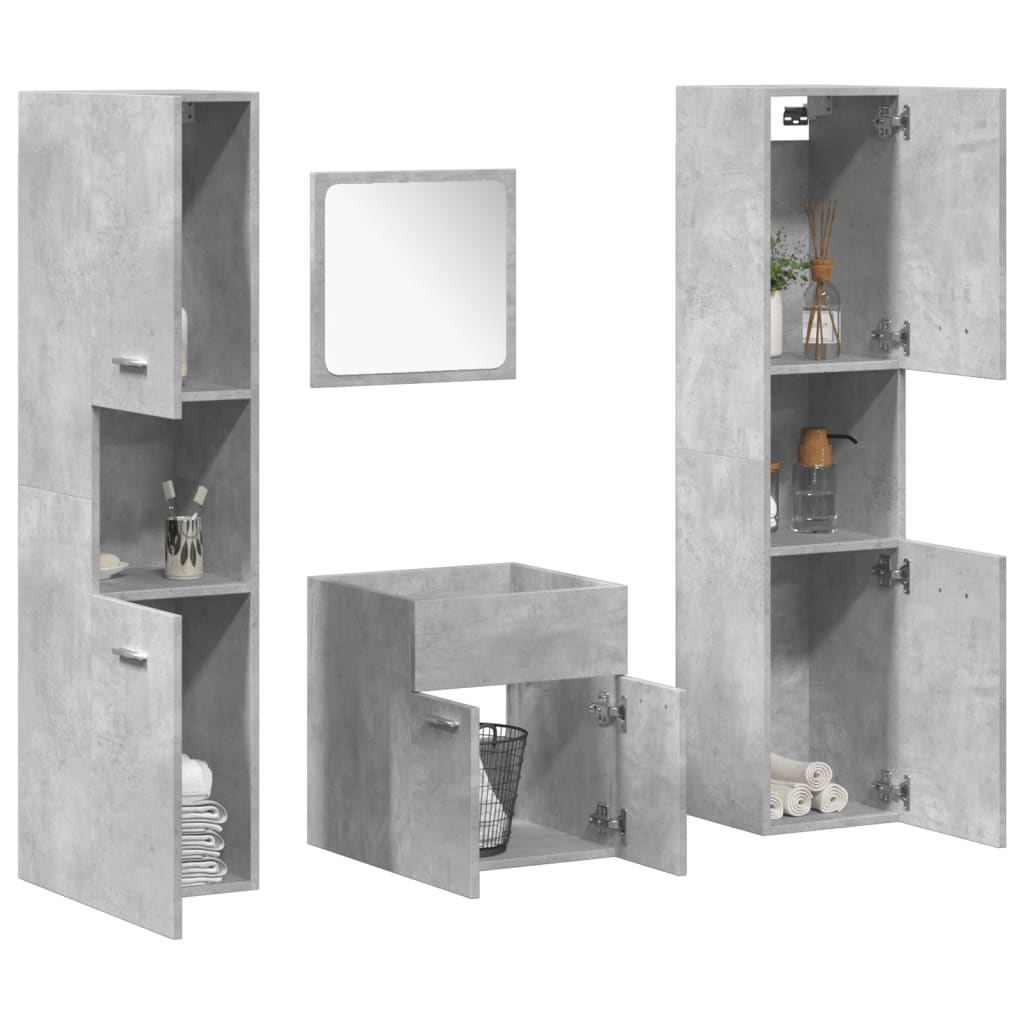 Set Mobili Da Bagno 4 Pz Grigio Cemento In Legno Multistrato