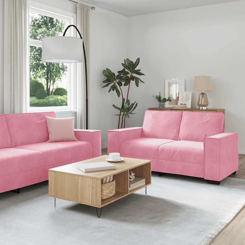 Set Di Divani 3 Pz Con Cuscini Rosa In Velluto
