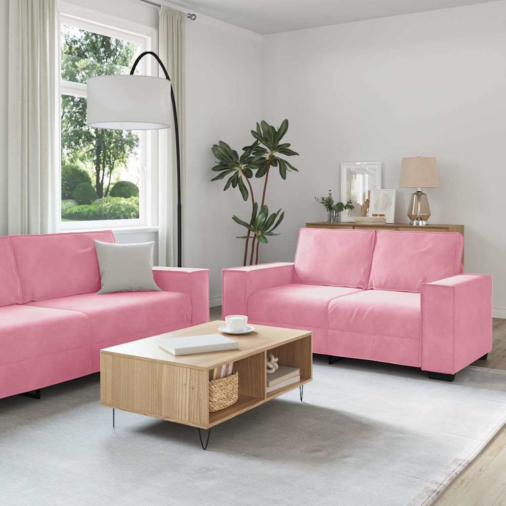 Set Di Divani 2 Pz Con Cuscini Rosa In Velluto