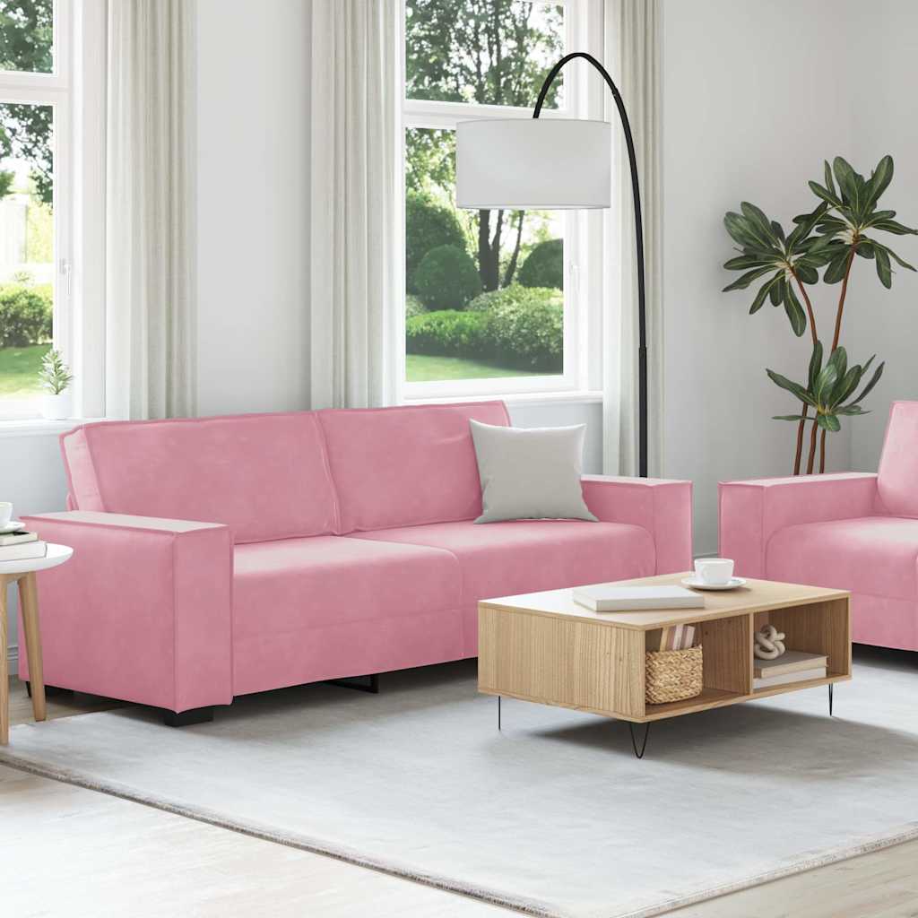 Set Di Divani 2 Pz Con Cuscini Rosa In Velluto - Image 3