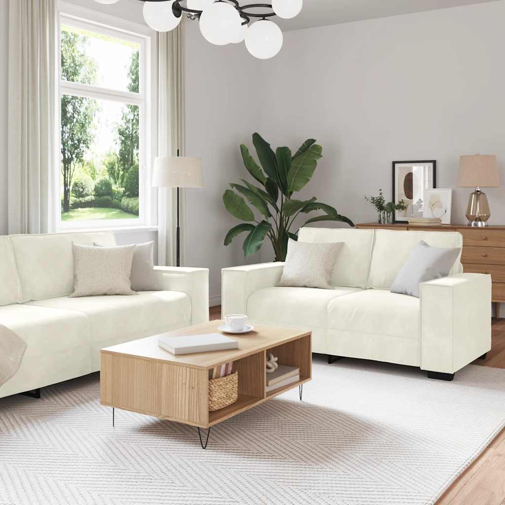 Set Di Divani 2 Pz Con Cuscini Crema In Velluto