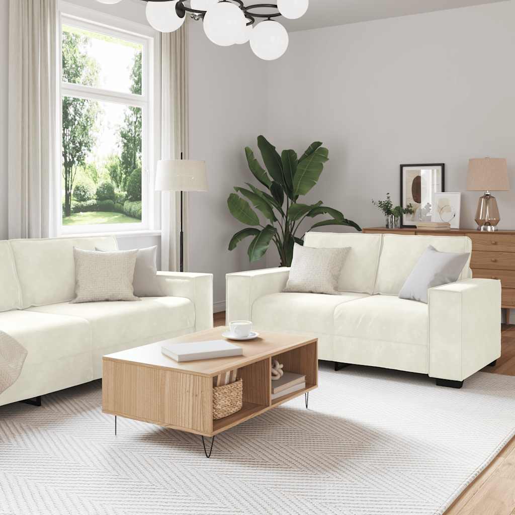 Set Di Divani 3 Pz Con Cuscini Crema In Velluto
