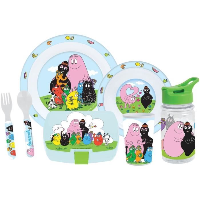 Set Da Tavola - Fun House - Barbapapà - Bicchiere, Piatto Ø22 Cm E Ø16 Cm, Posate, Borraccia E Snack Box
