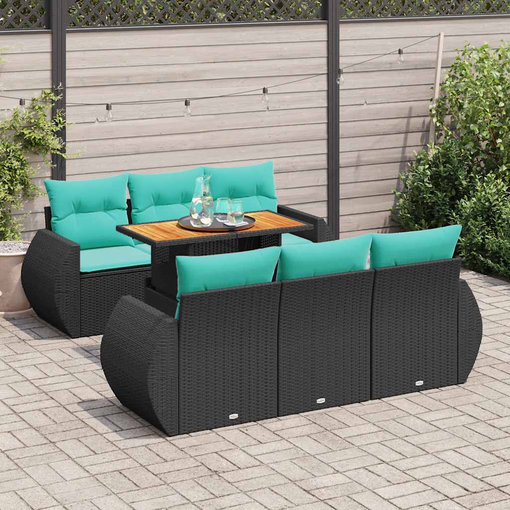 Set Divani Da Giardino Con Cuscini 7pz Nero Polyrattan