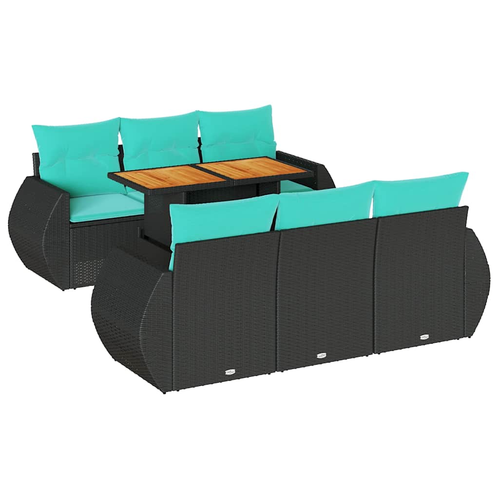 Set Divani Da Giardino Con Cuscini 7pz Nero Polyrattan - Image 2